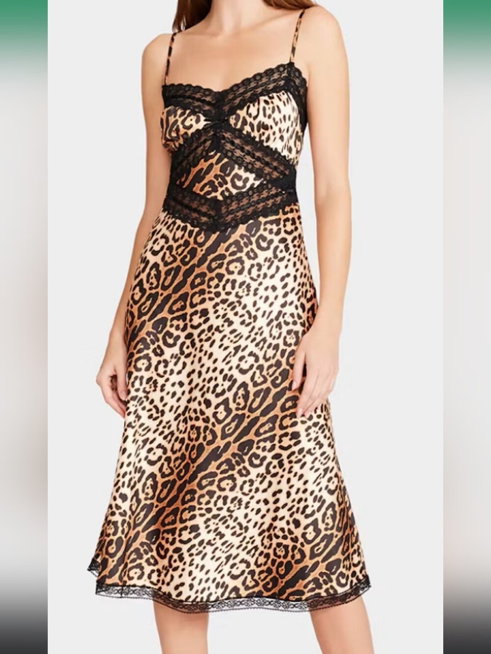 Betsey Johnson Leopard-Print Midi Slip Dress with Black Lace